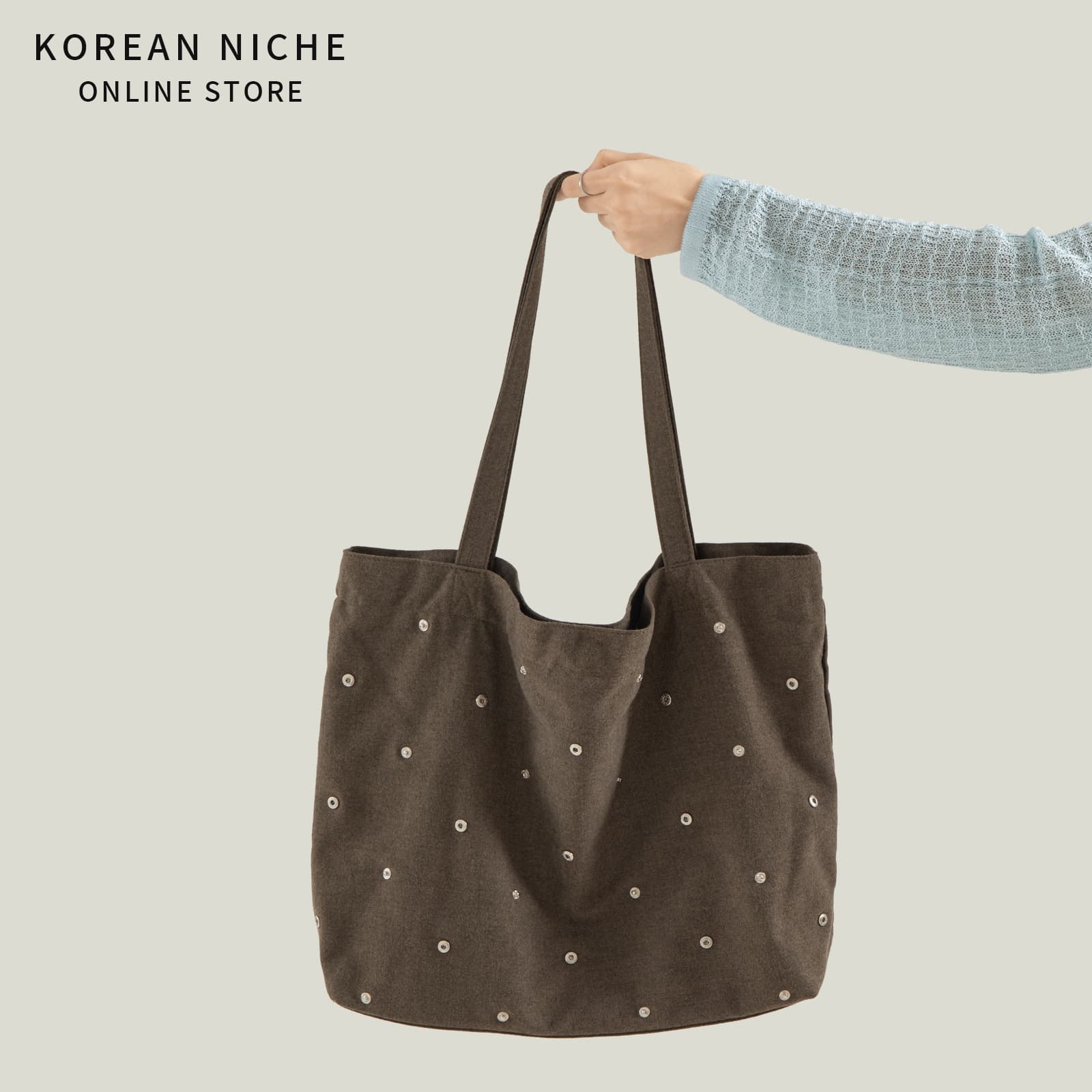Large-capacity rivet design tote bag for women cross-border new Korean version niche commuting daily versatile portable shoulder bag