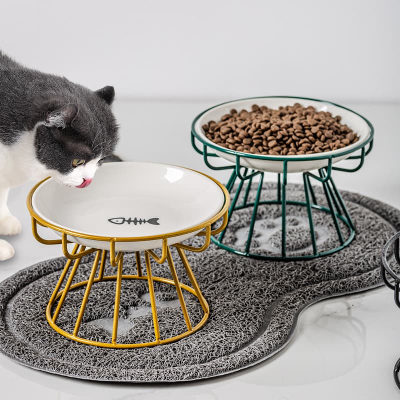 Nordic Pet Ceramic Bowl Elevated Cat Food Bowl Snack Can Plate Anti-Cervical Strain Anti-Tip Cat Feeder