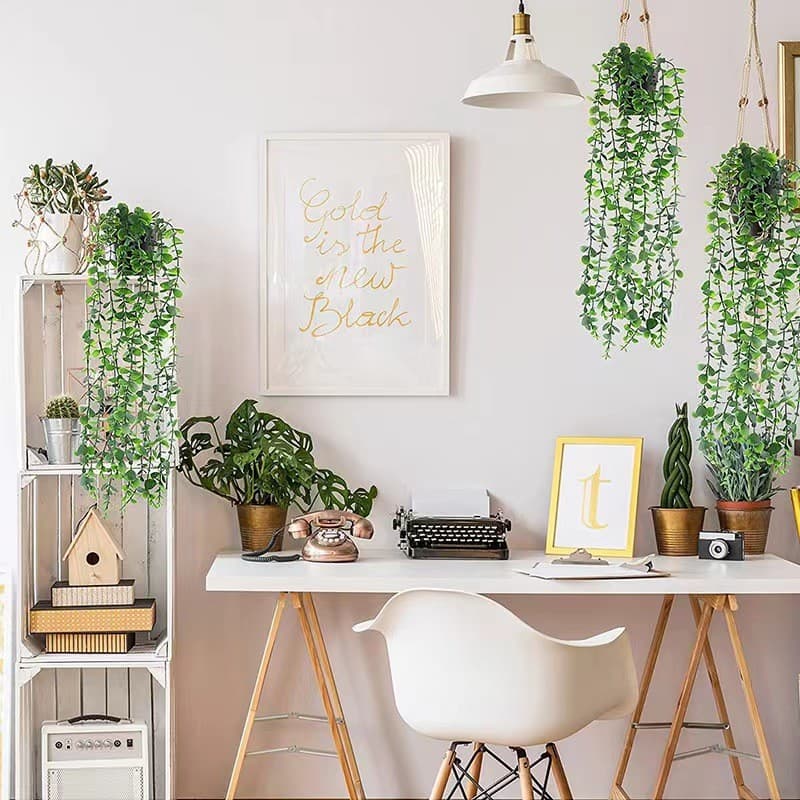Amazon Artificial Hanging Plant Eucalyptus Vine Fake Potted Plant Indoor Outdoor Decoration