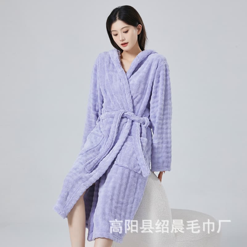 Bubble Velvet Absorbent Extra Long Bathrobe Soft Quick-Drying Large Bath Towel Thickened Pajamas New Autumn and Winter Home Clothes Coral Velvet