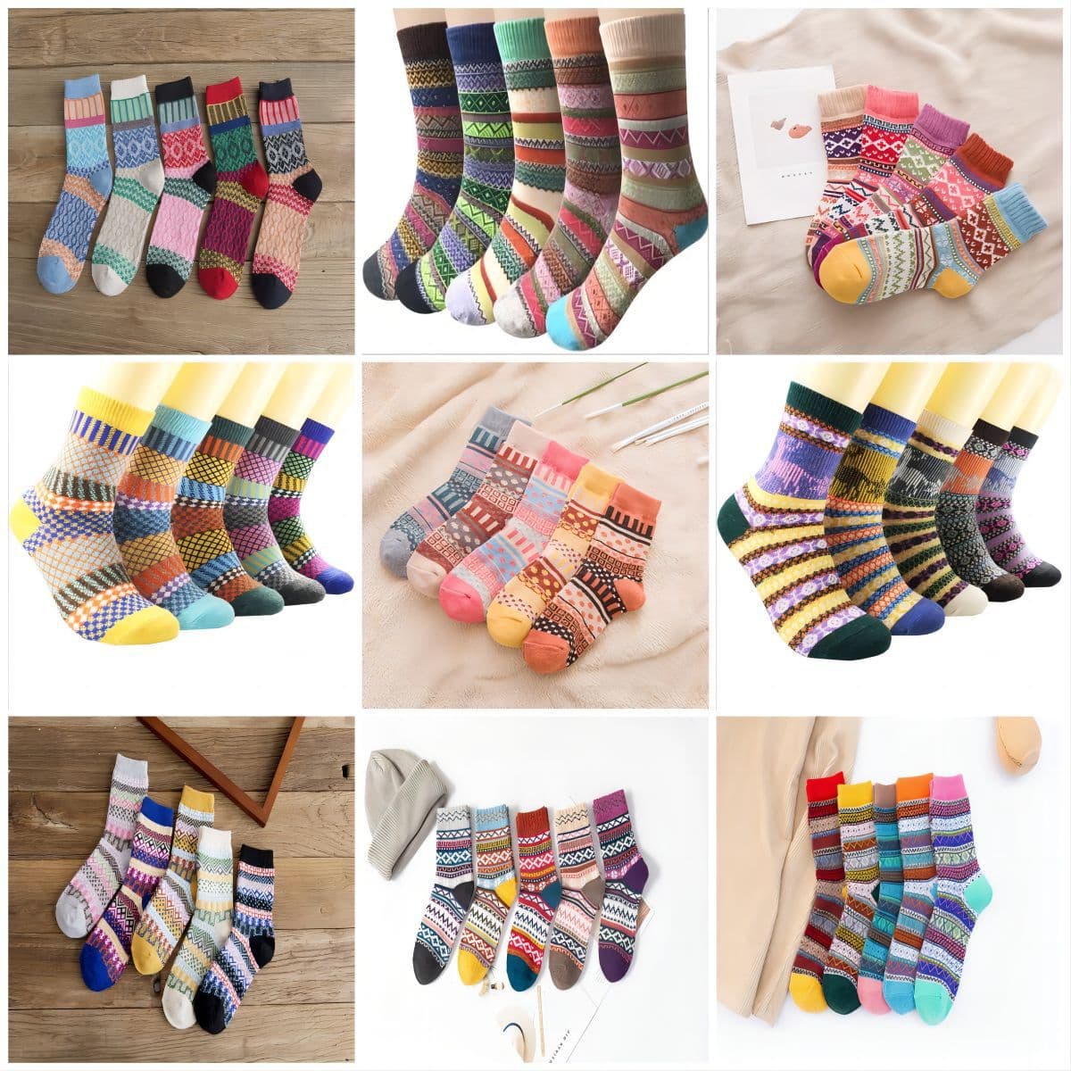Amazon [5-Pack] Autumn/Winter Double-Layer Retro Rabbit Wool Socks Women's Ethnic Style Warm Socks