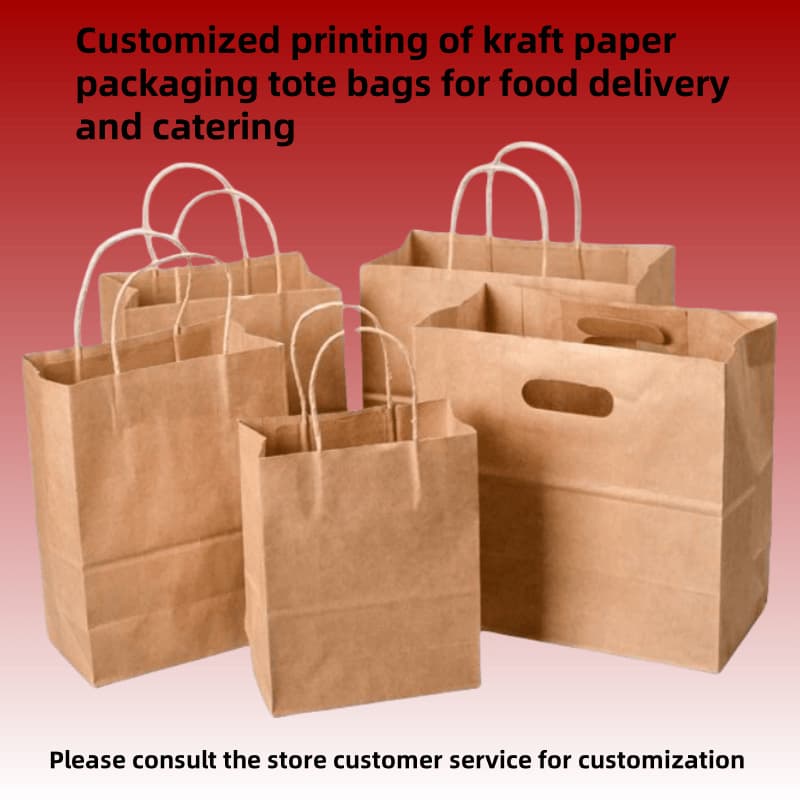 Customized hand-held kraft paper bags for restaurant packaging
