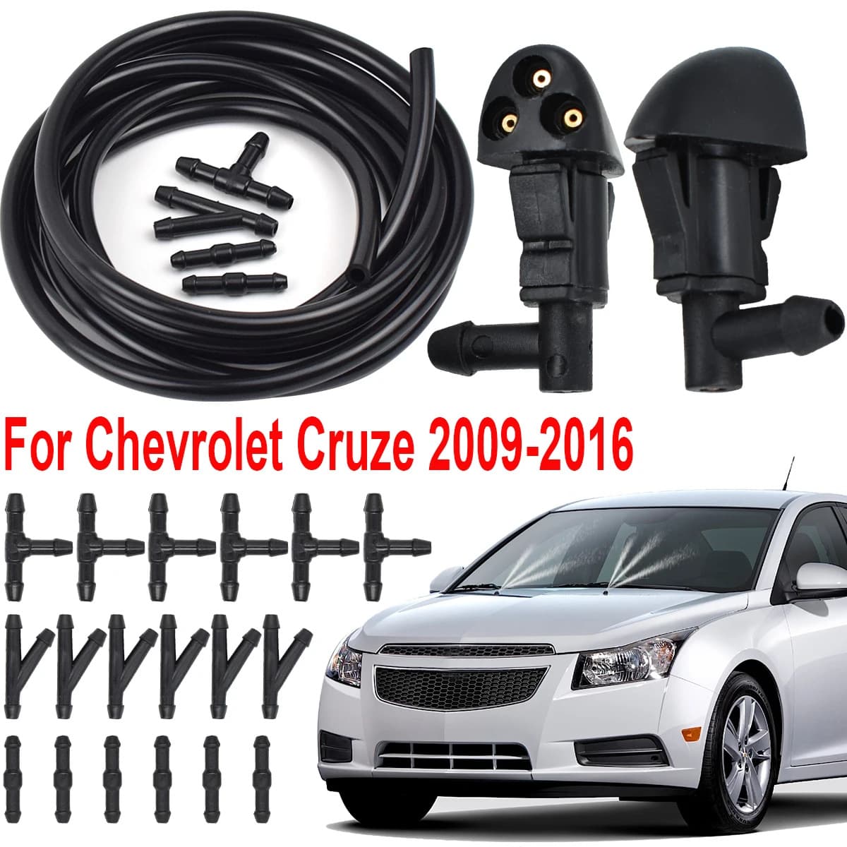 For Chevrolet Cruze 2009-2016 Washer Nozzle Wiper Spray Head Hose Kit 94556605