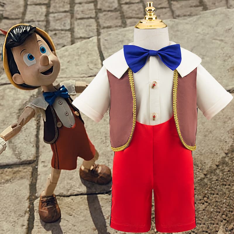 New export product: Pinocchio boys' overalls three-piece set, cosplay dress set, performance costume.