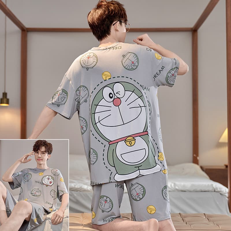 Pajamas for men summer modal short-sleeved thin ice silk men's large size teenagers junior high school students and older children's suits