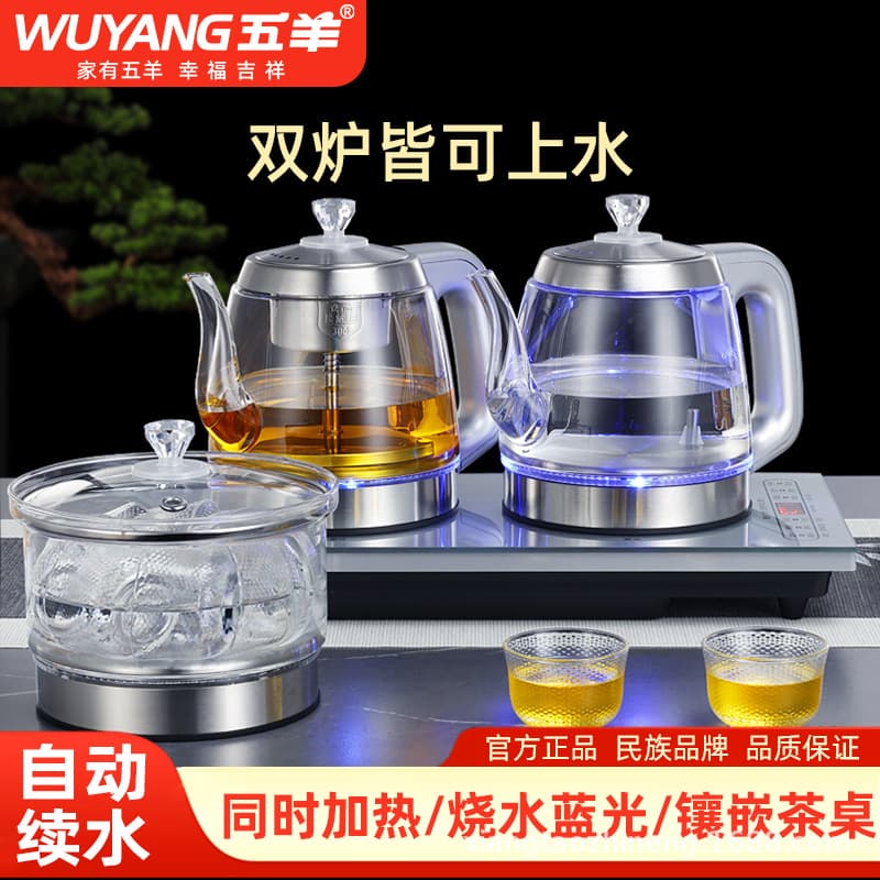 Dual-top water-filling high-end multifunctional fully automatic kettle with handle top-filling, bottom-filling, and built-in tea brewing pot.