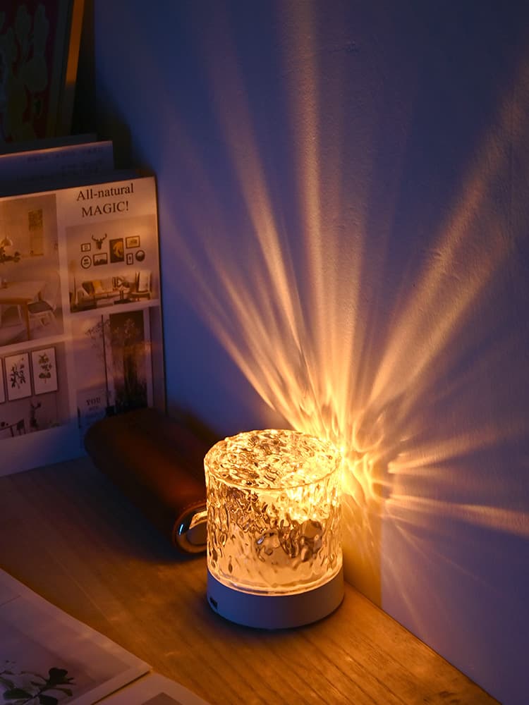 ♡Light and Shadow Romantic Rotating Water Ripple Lamp Bedside Lamp Projection Aurora Gift Water Ripple Lamp Ambient Light Bedroom Night