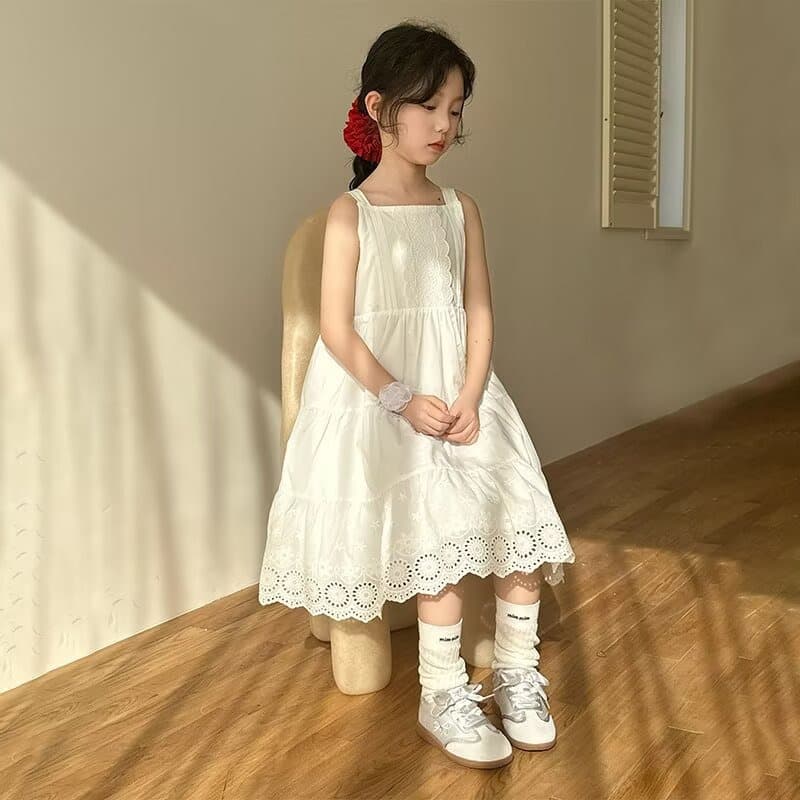 Girls' Stylish Summer Dress 2026 New Arrival Kids' Simple Versatile Sleeveless Strap Dress for Older Children