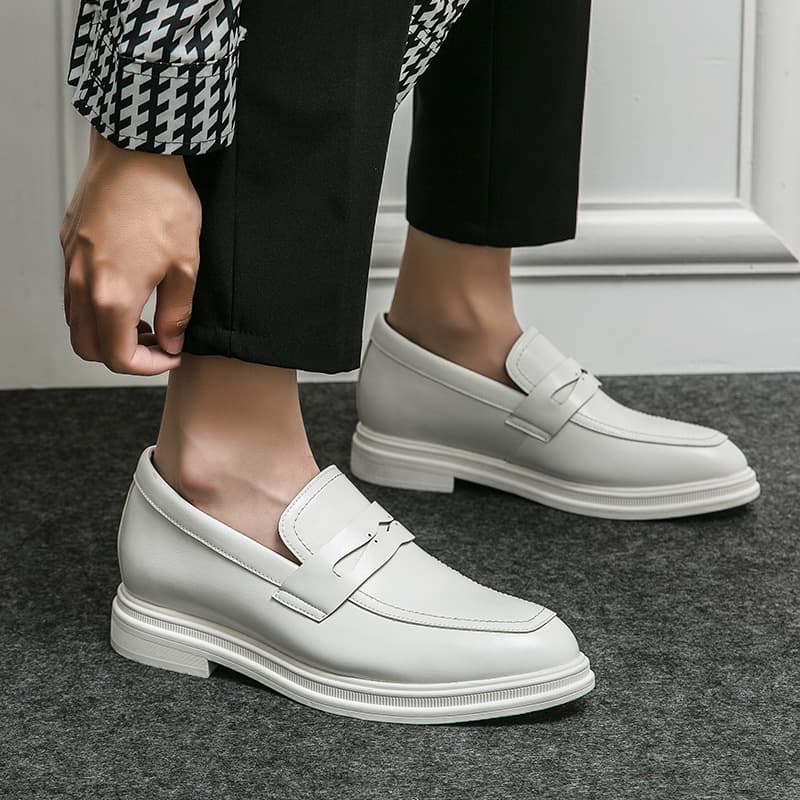 White Wedding Shoes for Men, Photography Studio, Height-Increasing British Brogue, Formal Pointed Toe Slip-On Dress Shoes