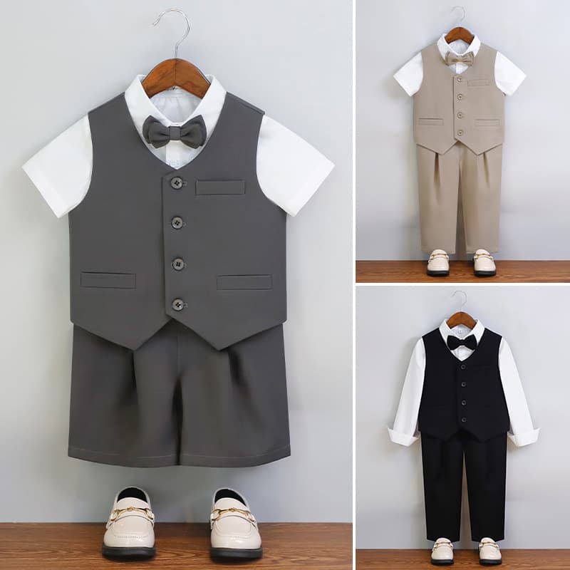 Boys' Vest Set for Small/Medium Kids' June 1st Host Performance, Children's Speech Piano Baby First Birthday Pageant Outfit