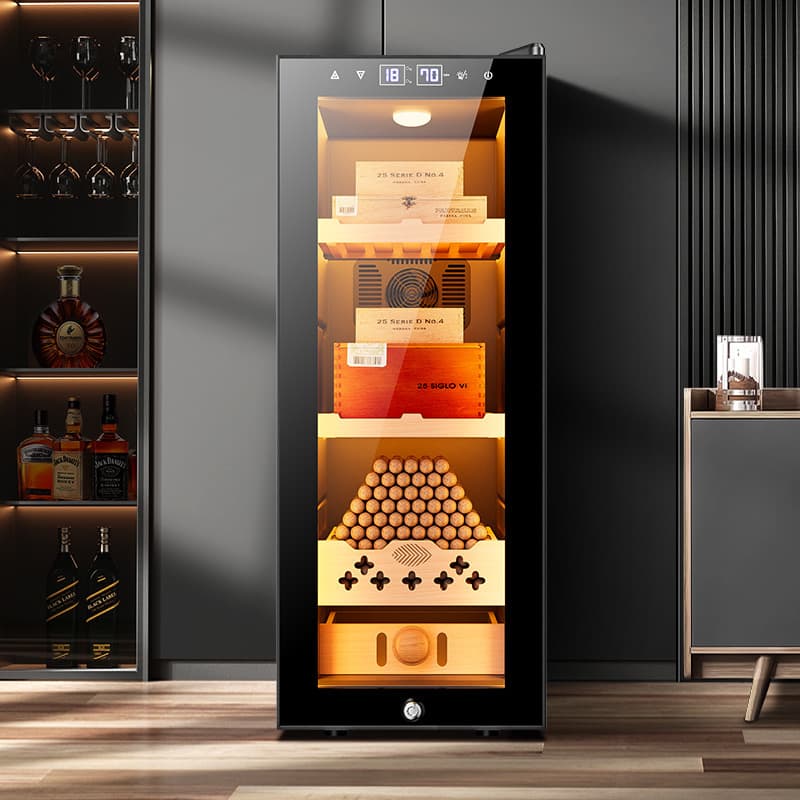 Qielong 35C Cigar Cabinet Smart Temperature and Humidity Control Cigar Cabinet Cedar Wood Shelves Small Silent Electronic Cigar Cabinet