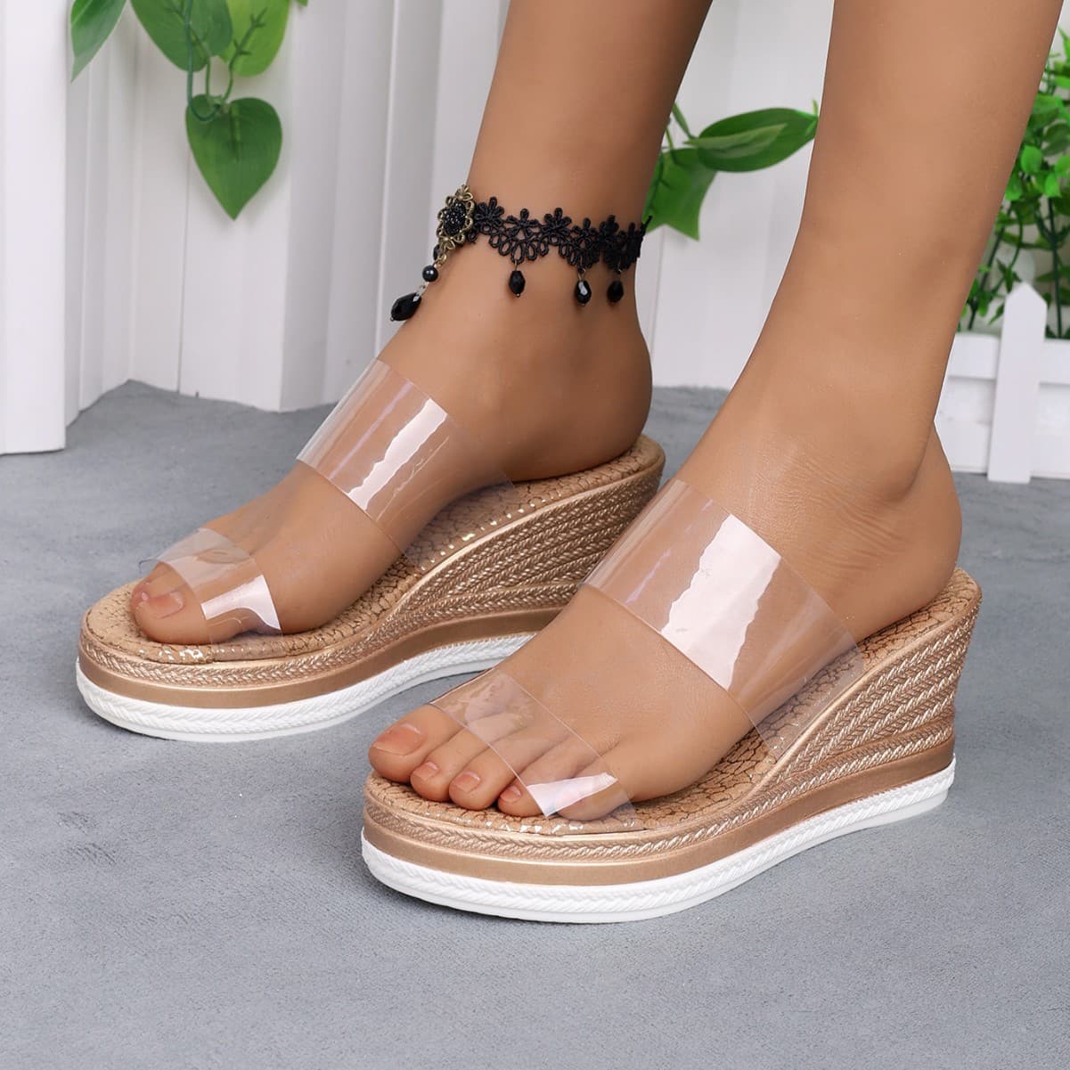Wedge Sandals Summer Outdoor Espadrille Thick Sole Transparent Peep Toe Shoes 2025 New Platform High Heels