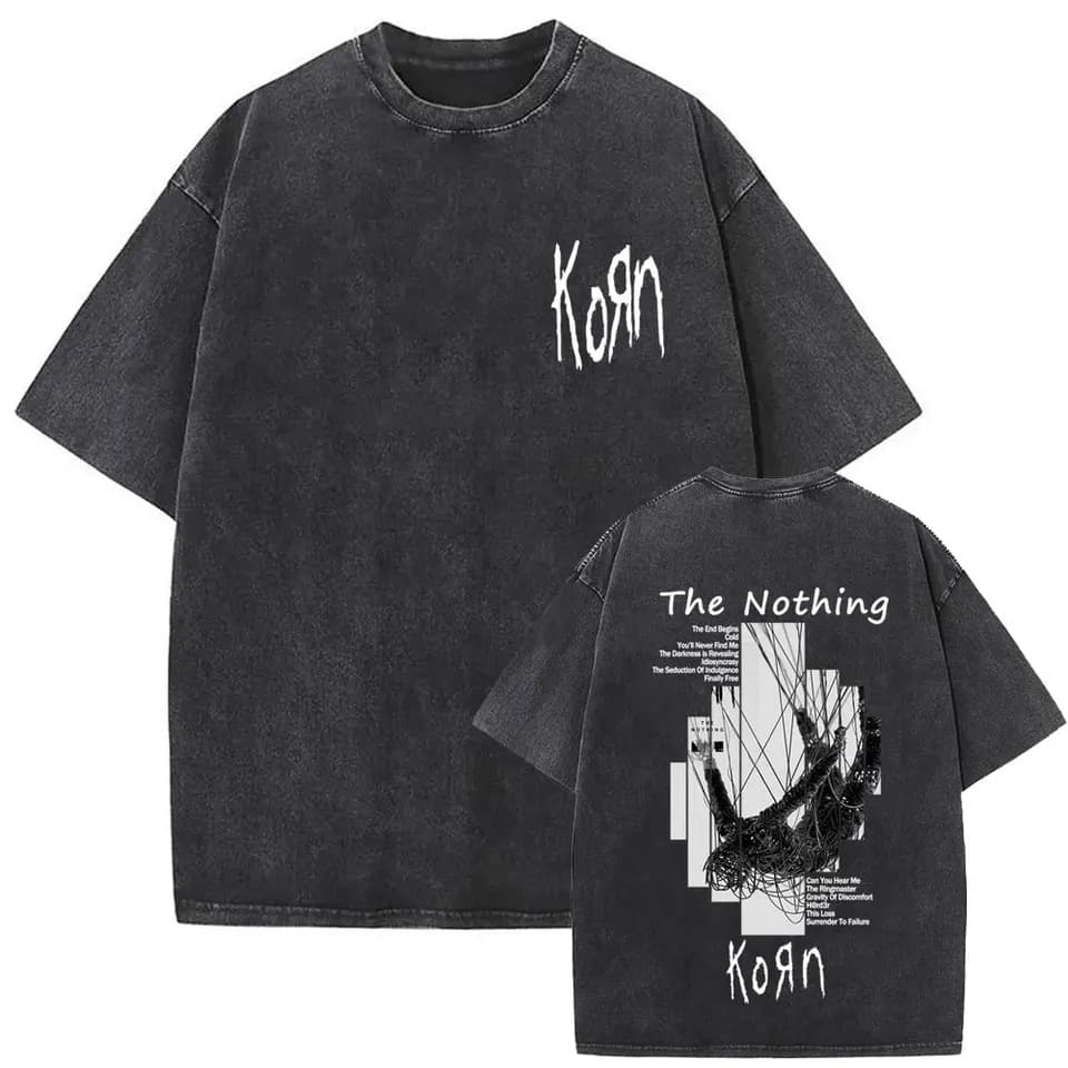 Washed Vintage Rock Band Korn The Nothing Album Graphic T-Shirt Men Women Short Sleeve Tee