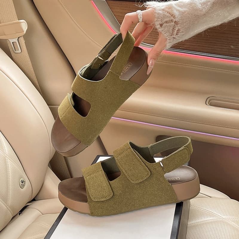 Thick-Soled Birkenstock Sandals for Women 2026 New Style Versatile Velcro One-Strap Open-Toe Casual Beach Roman Sandals