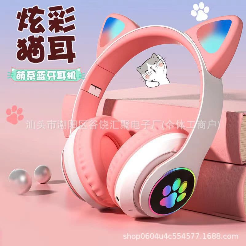 Cross-border & Hot-selling STN28 Cat Ear Glowing Wireless Bluetooth Headset Over-ear Gaming Headphones Factory Direct