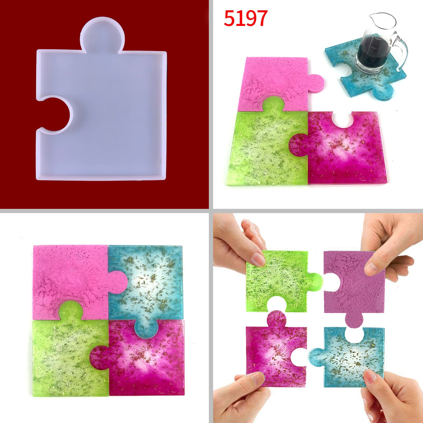 Jigsaw coaster silicone mold diy square coaster coffee mat insulation placemat puzzle coaster silicone mold