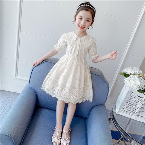 Girls' Dress 2025 New Summer Fashionable Children's Lace Dress Elegant Kids Princess Gown