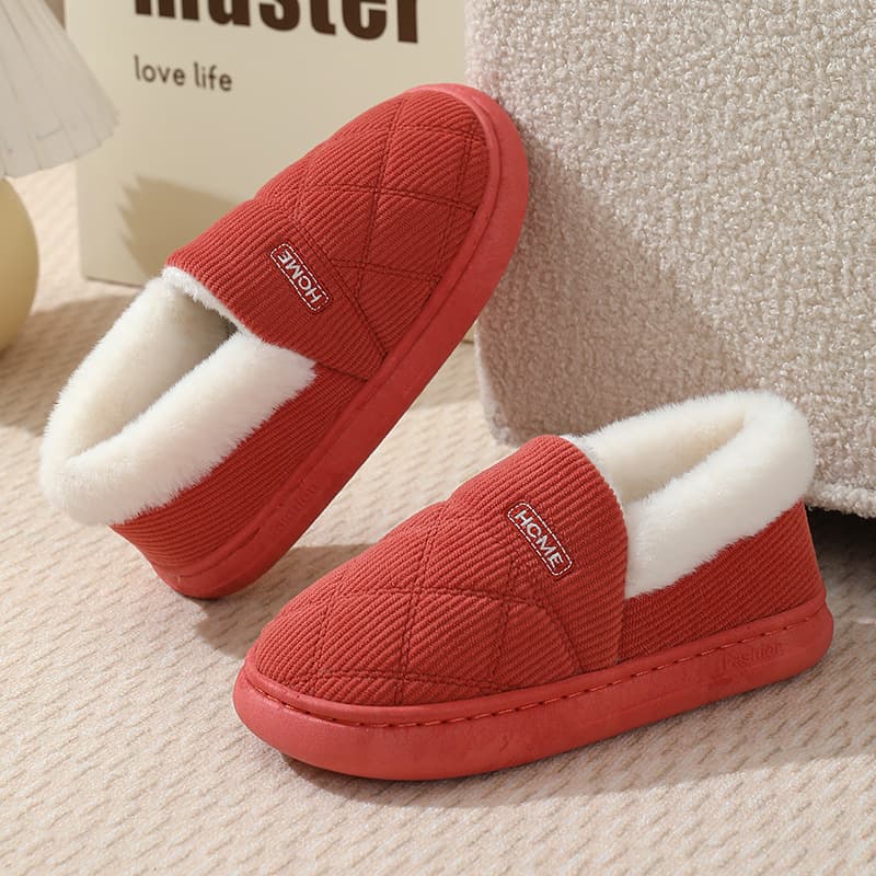 Thick corduroy cotton slippers, warm and non-slip, thick-soled, suitable for indoor use, couples, autumn and winter, cotton slippers with closed heels.