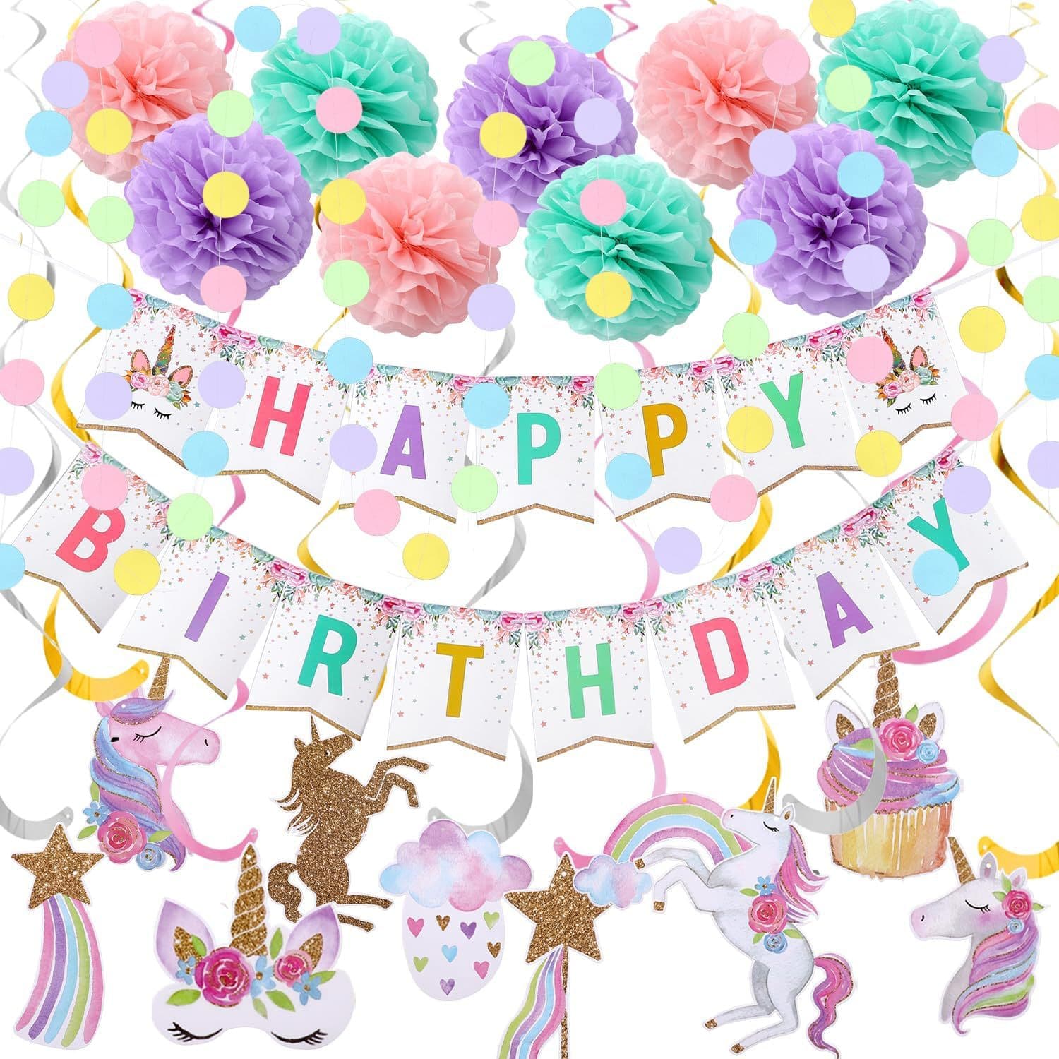 Cross-border Unicorn Theme Birthday Party Decoration Set Unicorn Spiral Hanging Ornament Unicorn Banner Flag