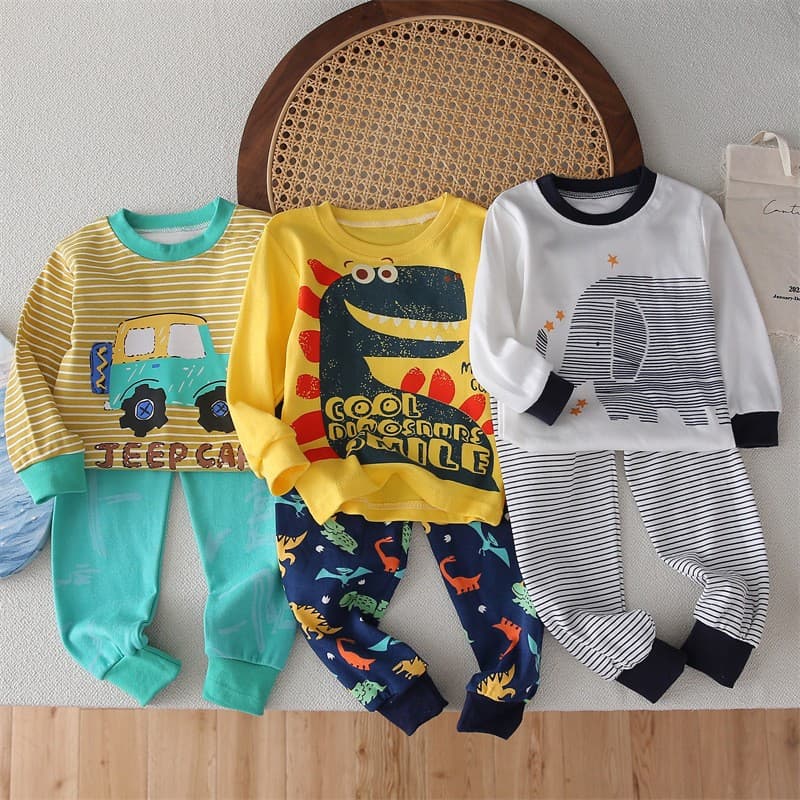 Pajamas 2025 Autumn Pure Cotton Long Sleeve Long Pants Small-Medium Kids Cartoon Anime Home Wear Set Infant Home Leisure