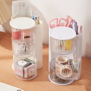 Desktop Transparent Lipstick Makeup Sponge Brush Rotating Plastic Vanity Stationery Organizer Cosmetic Brush Storage Pencil Holder