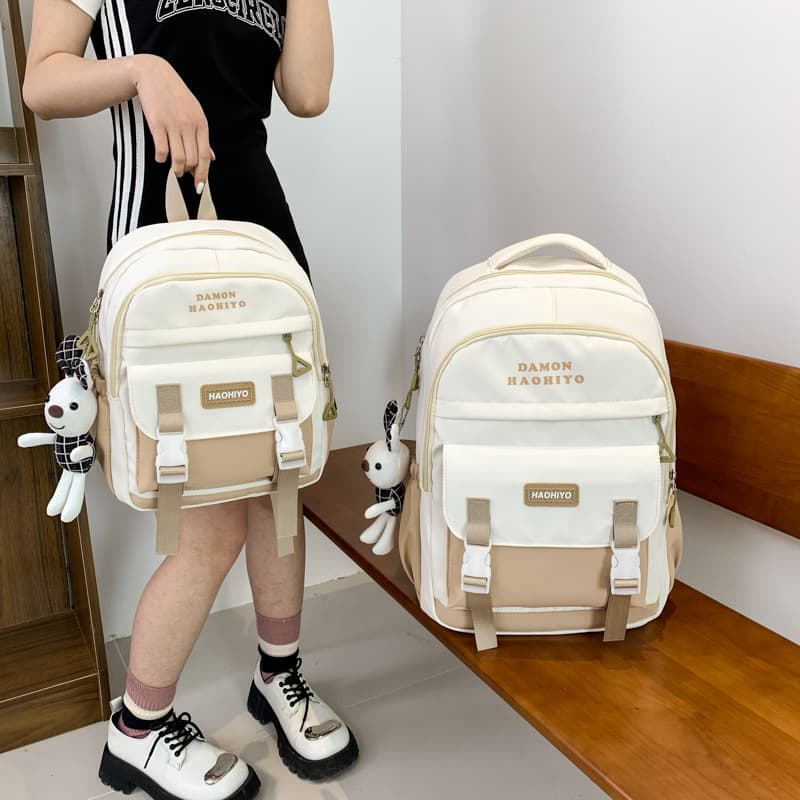 Japanese workwear style schoolbag female Korean version primary and secondary school students large capacity backpack forest style contrast color college student backpack