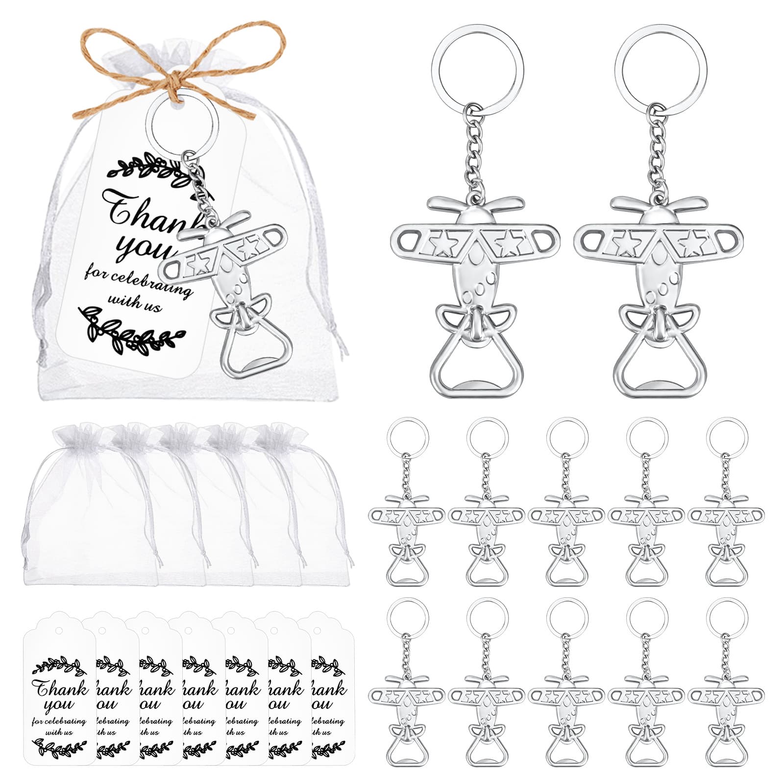 Cross-border hot selling silver airplane keychain bottle opener event party promotional gift baby shower