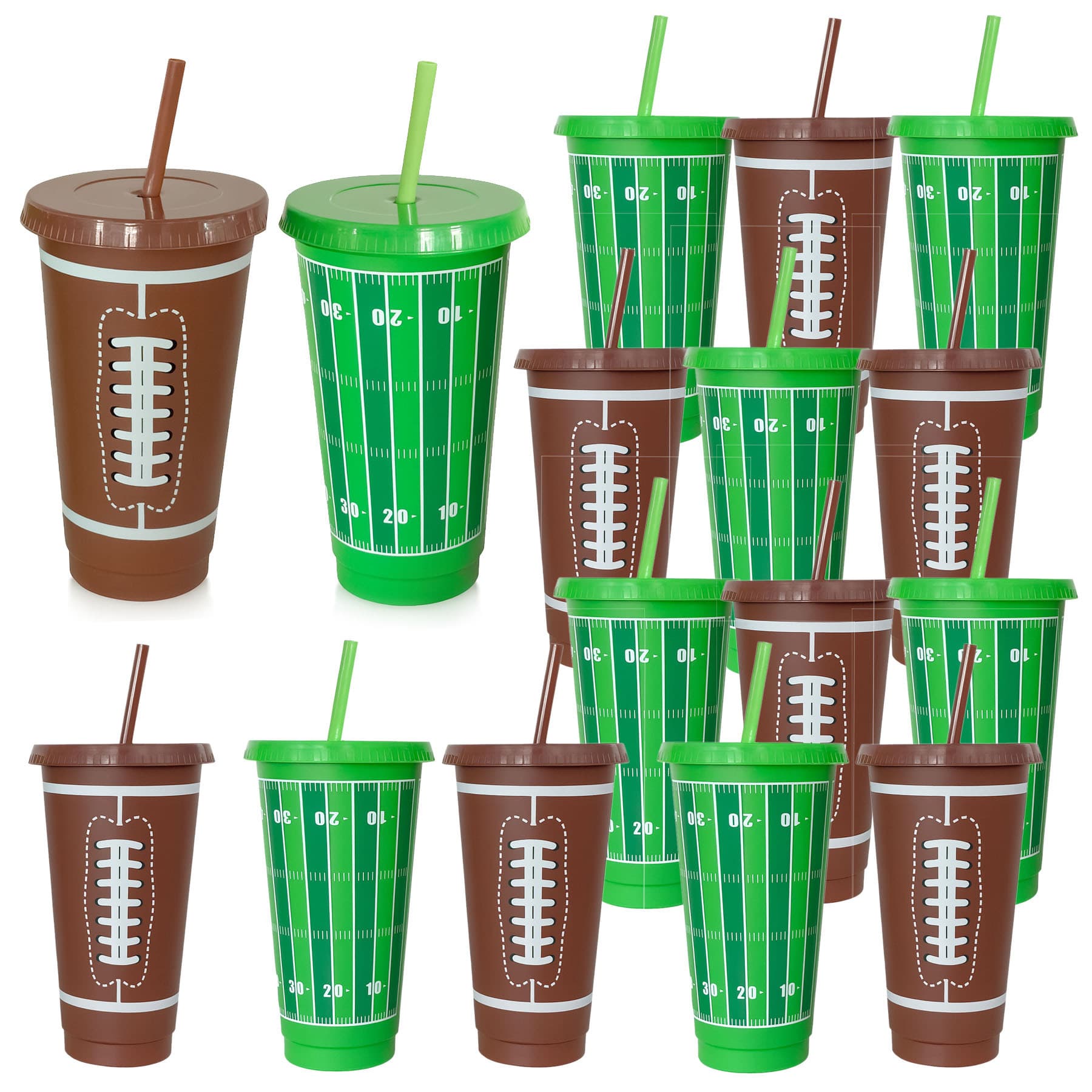 Football Cup with Lid Straw Party Favor Plastic Reusable Water Cup for Sports Decoration Portable