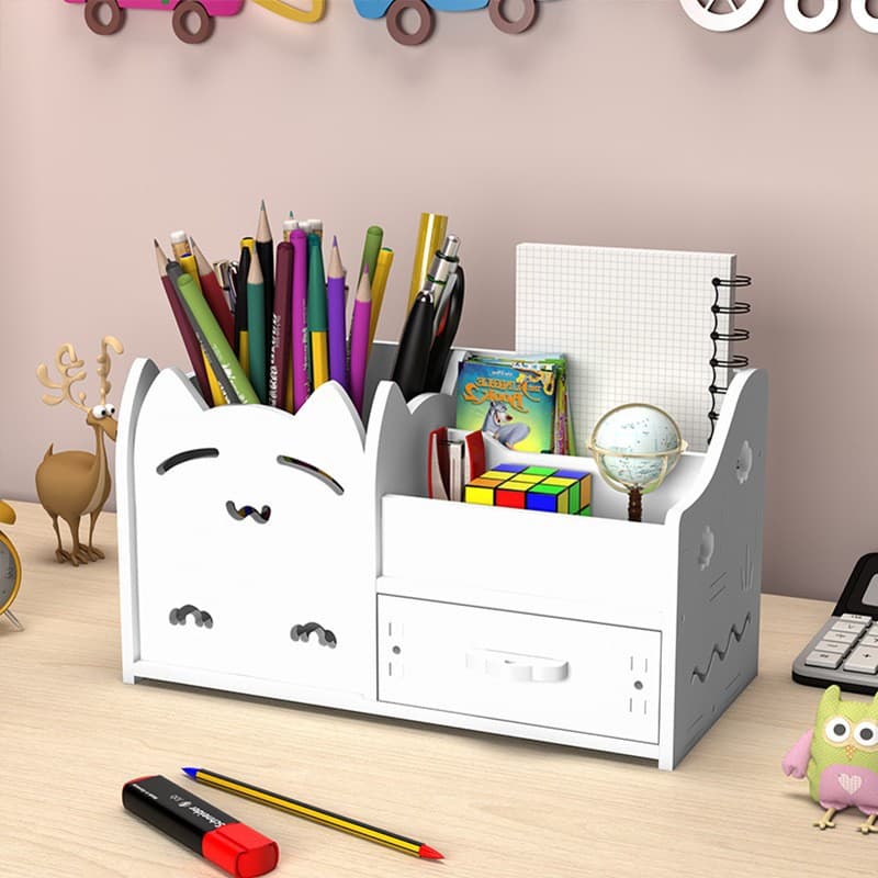 Desktop pen holder storage box student desk stationery storage box creative cute pen barrel storage rack drawer type pen holder