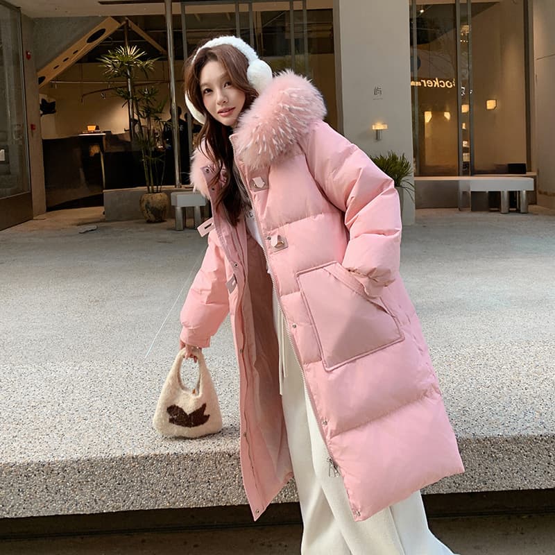 2025 New Winter Style Pink Hooded Plus Size Women's Wear for Curvy MM Long Slim-Fit Slimming 300 Jin Thick Down Jacket 255