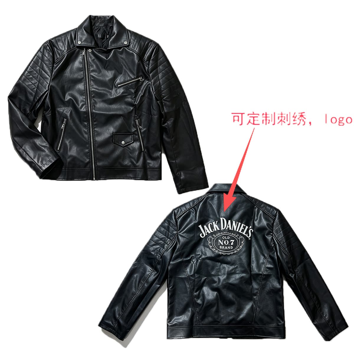 Men's PU Leather Motorcycle Jacket Stand Collar Embroidered Coat Spring Autumn Casual Men's Black Lapel Leather Jacket