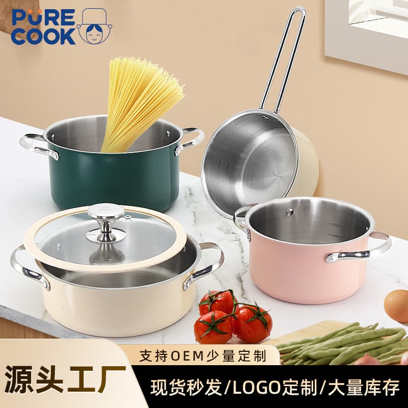 Cross-border wholesale dormitory set non-stick cookware 4-piece kitchen stainless steel hot pot frying pan set