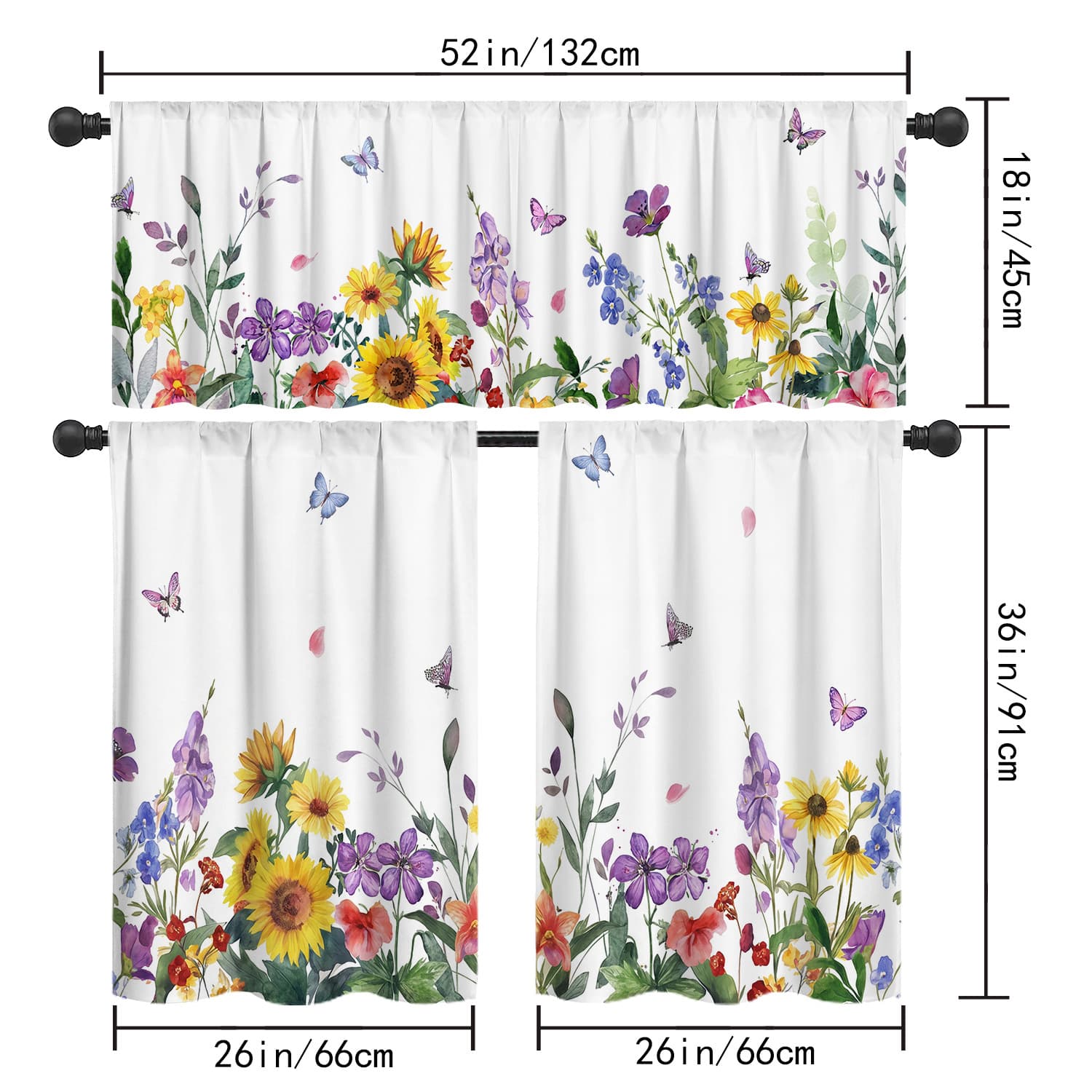 Cross-border Direct Supply Digital Printed Window Valance Kitchen Curtain Three-Piece Set Restaurant Living Room No-Drill Short Curtain Door Curtain Light-Filtering