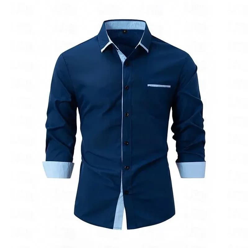 2026 Light Color Men's Shirt Casual White Shirt High Quality Long Sleeve Lapel Business Fashion European and American Cross-Border Shirt