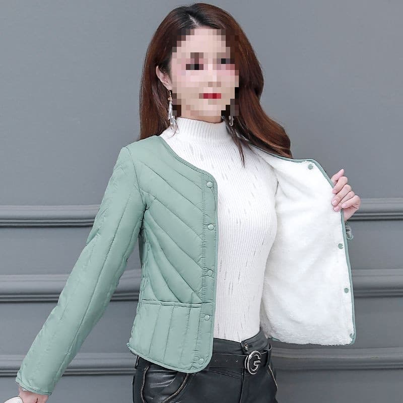 Winter padded down cotton jacket for women, short inner layer lightweight slim-fit cotton coat for middle-aged and elderly, plus-size fleece-lined warm outerwear