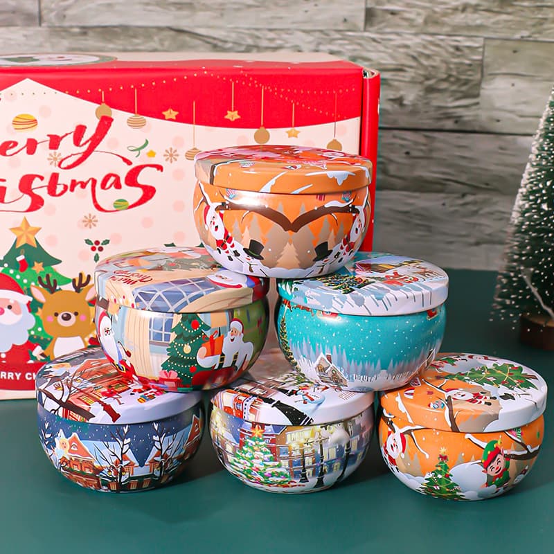 Christmas Tin Can Scented Soy Candle Gift Set Holiday Gift Home Indoor Long-Lasting Fragrance Decor