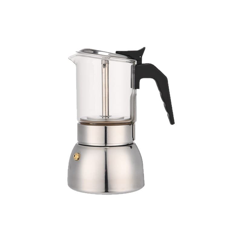 In stock factory stainless steel raised glass top premium coffee pot professional Moka pot compatible with electric stove wholesale
