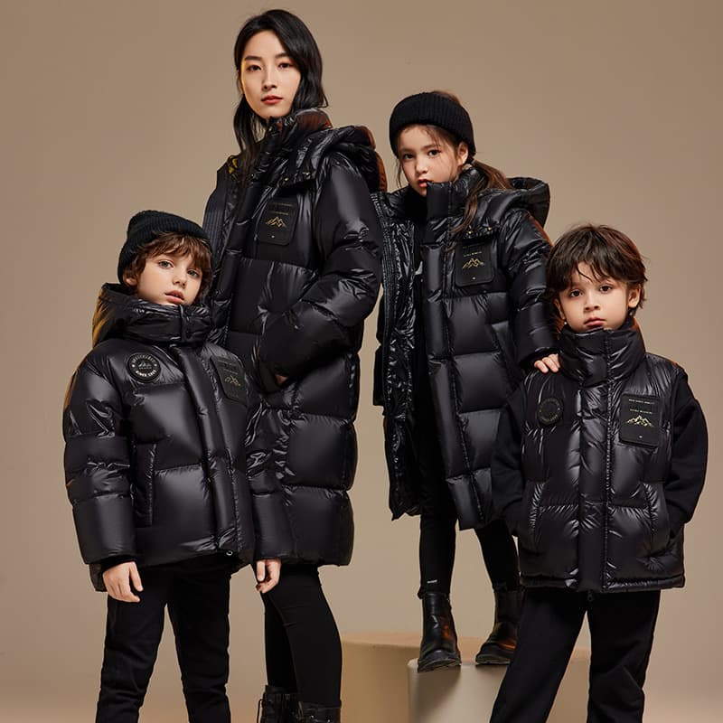 Ducky new black gold children's down jacket winter new 90 white duck down medium and long style for big children thickened washable outer