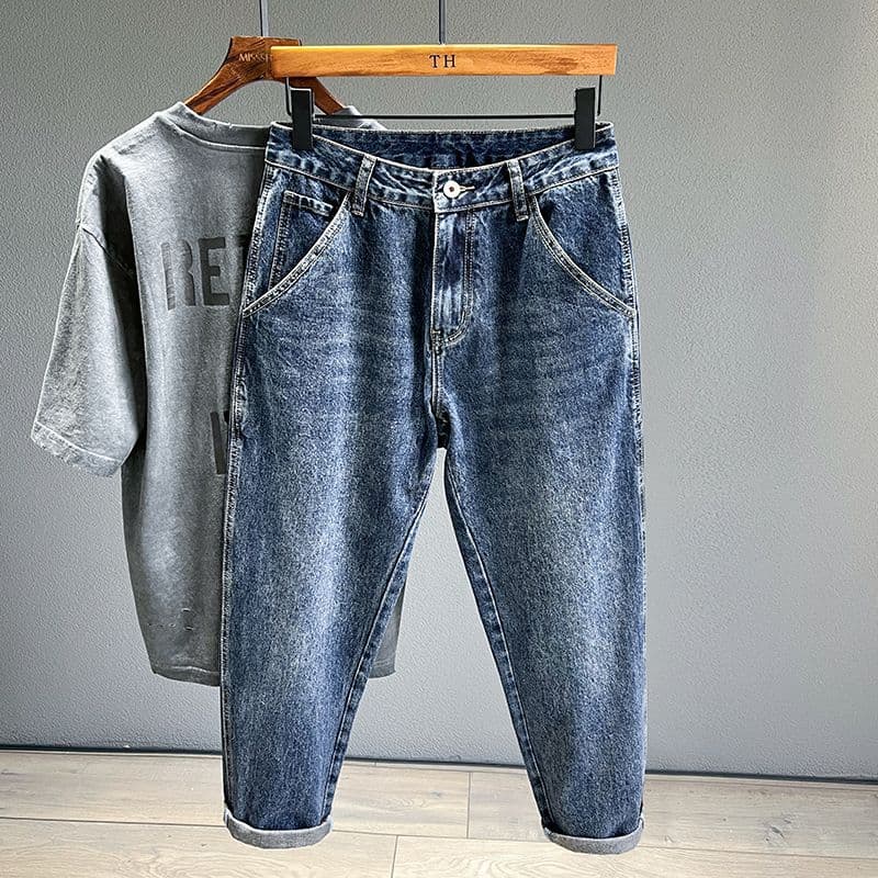 2025 spring, summer and autumn new large size wide leg loose straight tapered harem jeans men's trendy Men jeans