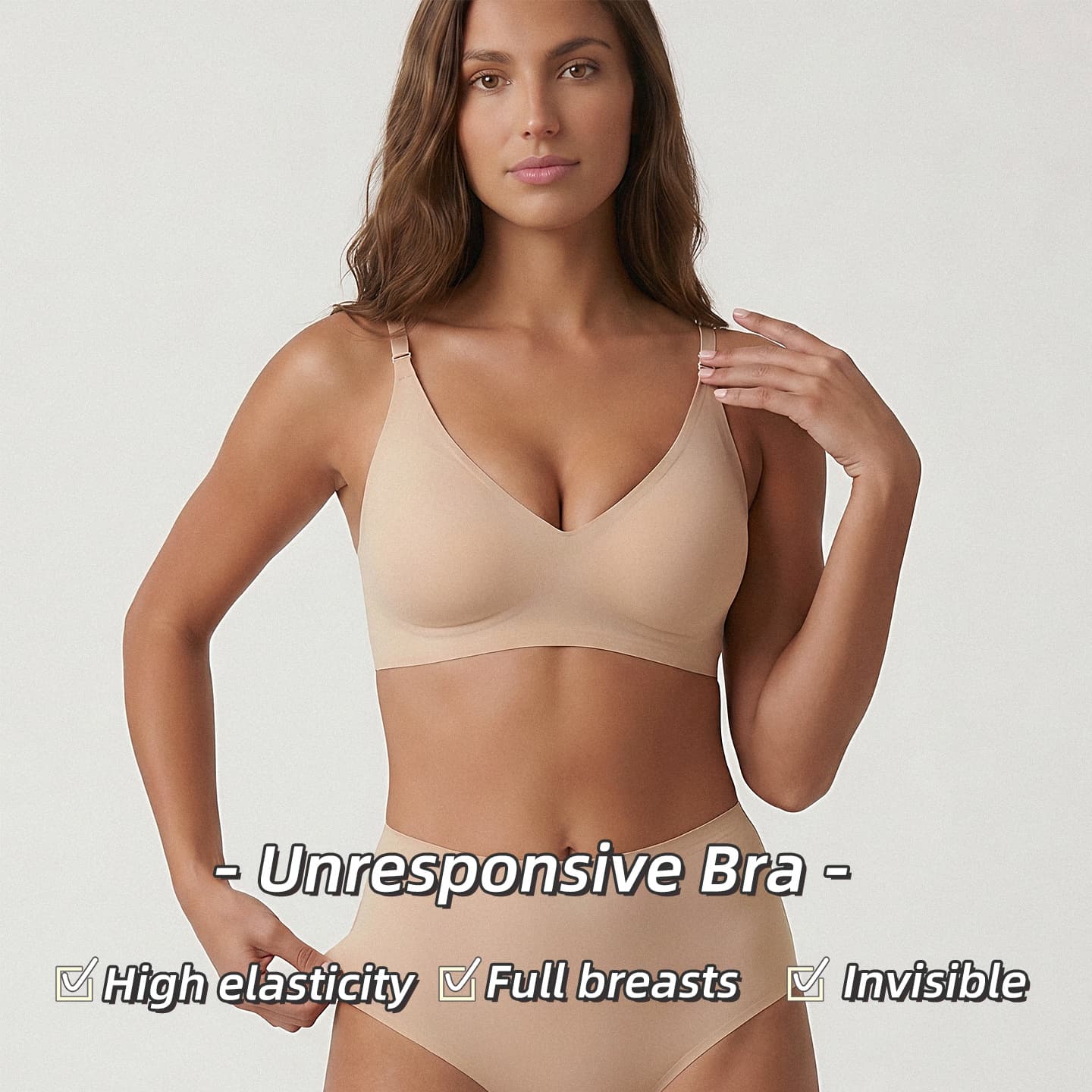 European and American Cross-Border Hot Style Seamless Deep V Soft Support Bra for Women, Wire-Free, Controls Side Boobs, Prevents Sagging, Beautiful Back Design