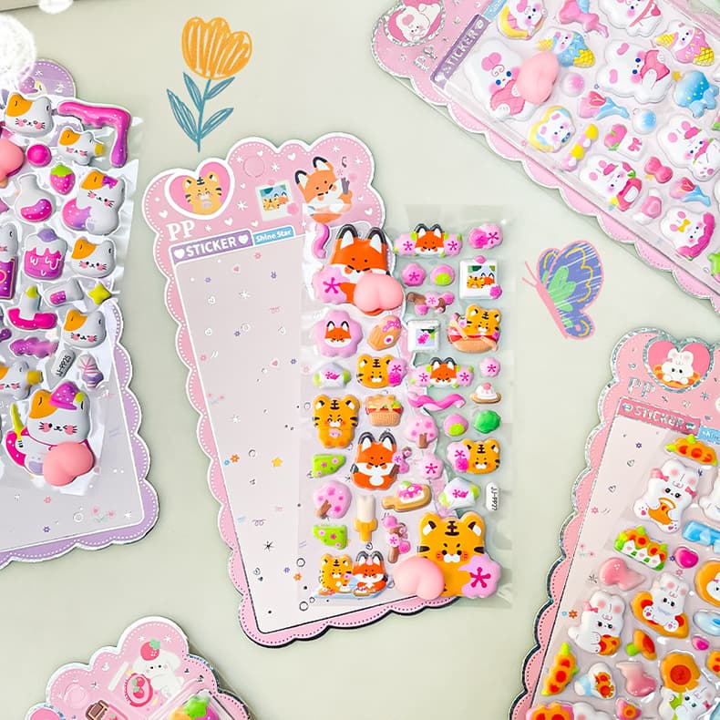 Cartoon Stress Relief Butt Stickers 3D Jelly Stickers Cute Animal Stickers for Girls Stress Relief Squeeze Toy Phone Decoration