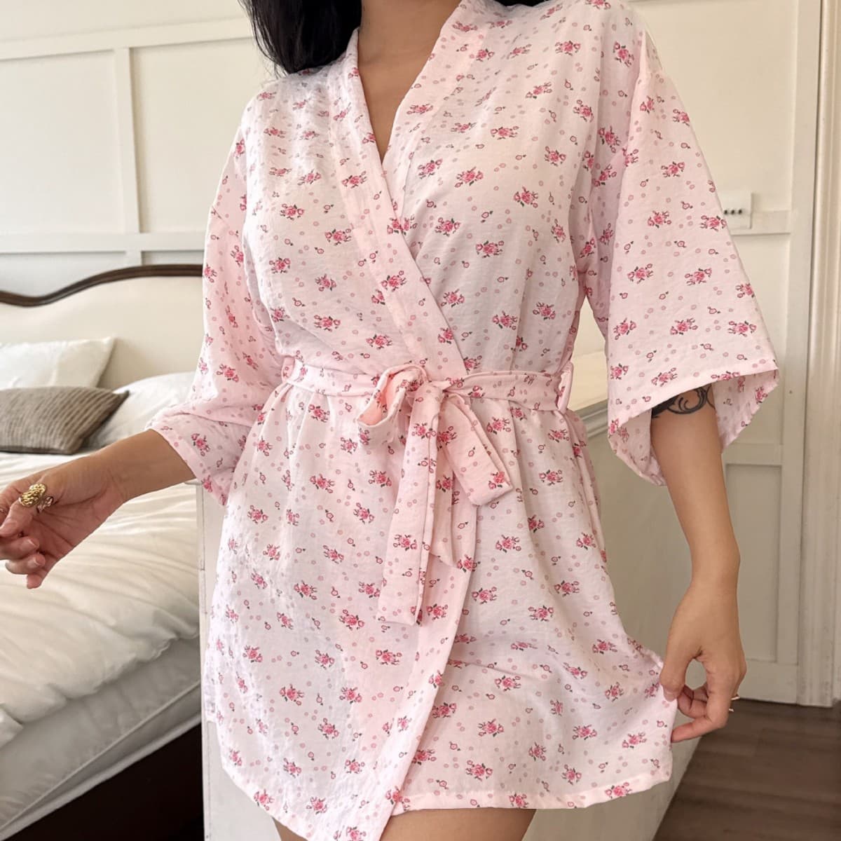 Women's Cross-Border Pajamas Summer Cloud Cotton Print New Bubble Gauze Kimono Spring/Autumn Robe European and American Loungewear for Ladies