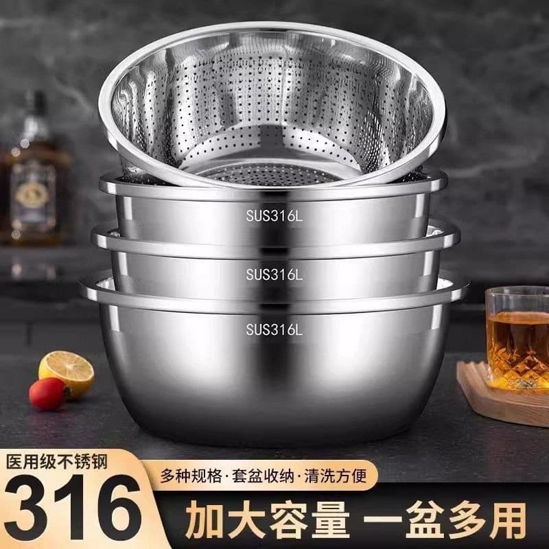 316 stainless steel basin food grade deepened kitchen egg and basin extra thick thickened stainless steel basin white steel basin