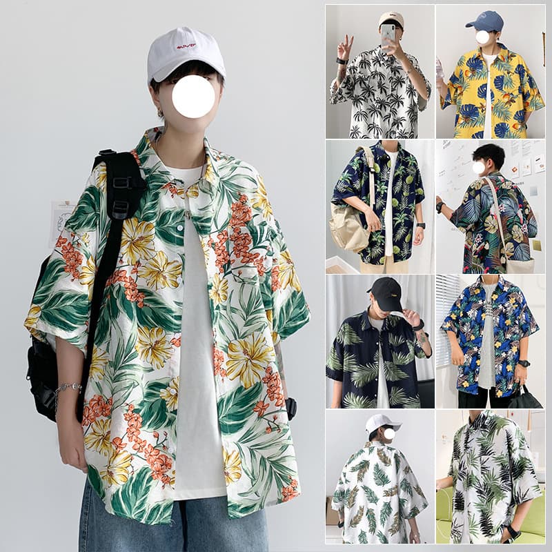 Summer Sea Breeze Men's Short-Sleeve Shirt New Hong Kong Style Large Size Men's Beach Casual Couple Short-Sleeve Printed Men's Shirt
