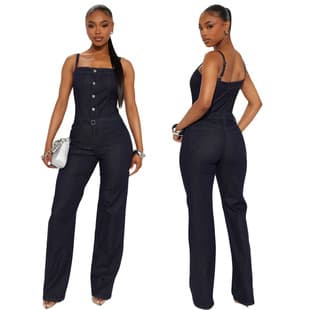 3593 Amazon and AliExpress European and American Platform Women's Fashion Casual Sexy Strap Denim Jumpsuit Wide Leg Pants