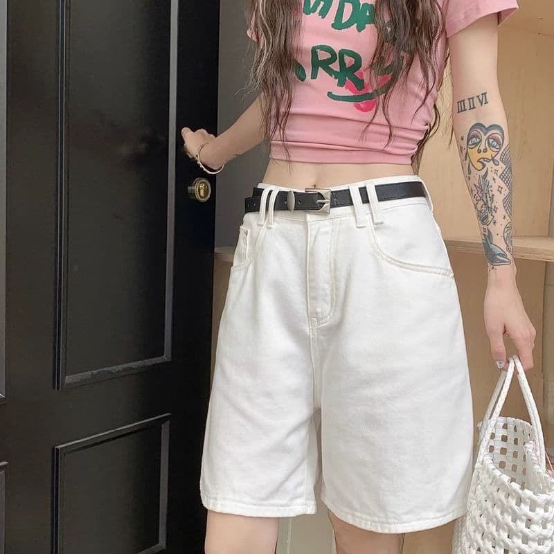 Stylish White High-Waist Denim Shorts for Women Summer New Loose Straight-Leg Versatile Plus Size Wide-Leg Pants