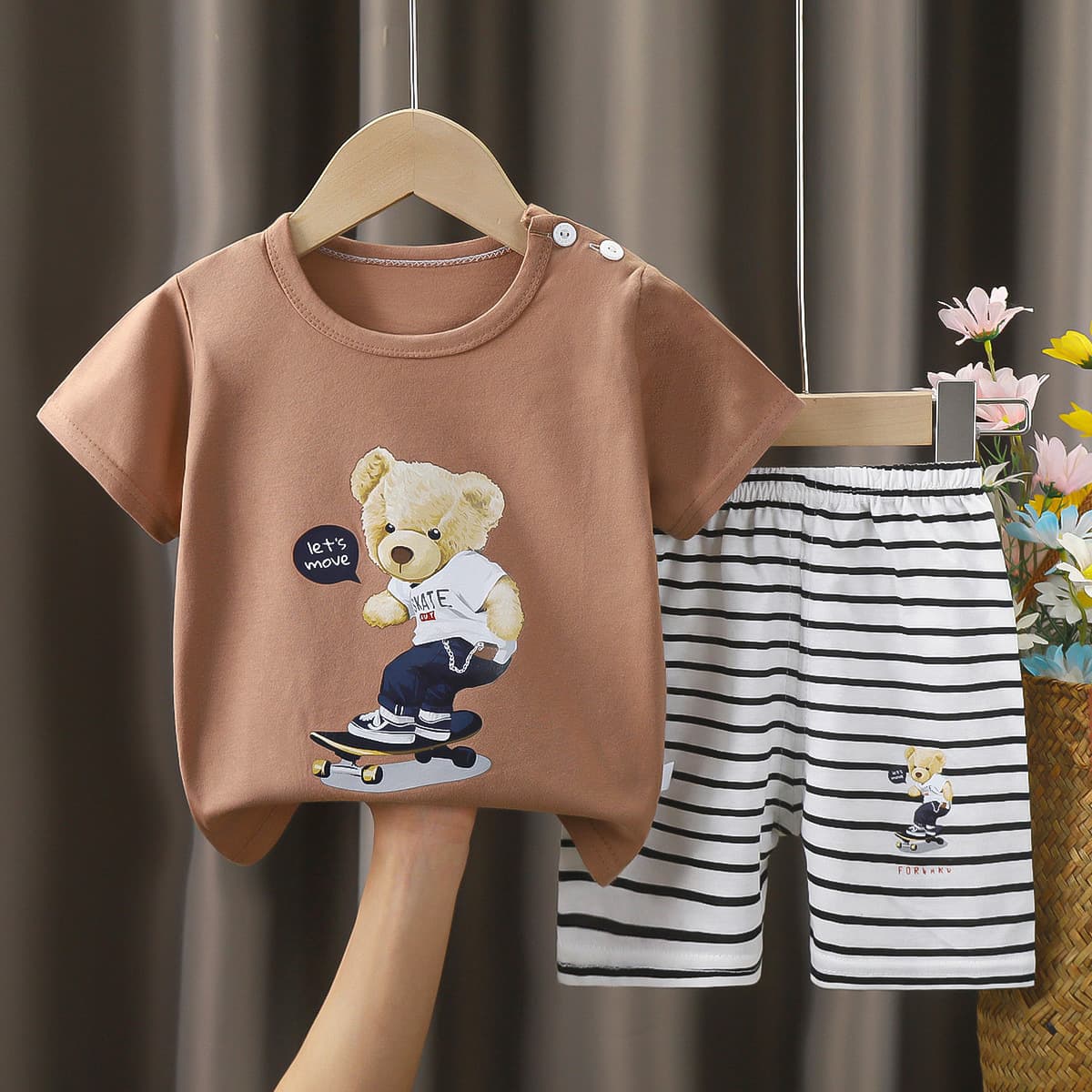 New 100% Cotton Kids Set Boys Girls T-Shirt Shorts Sport Homewear Set Drop Shipping
