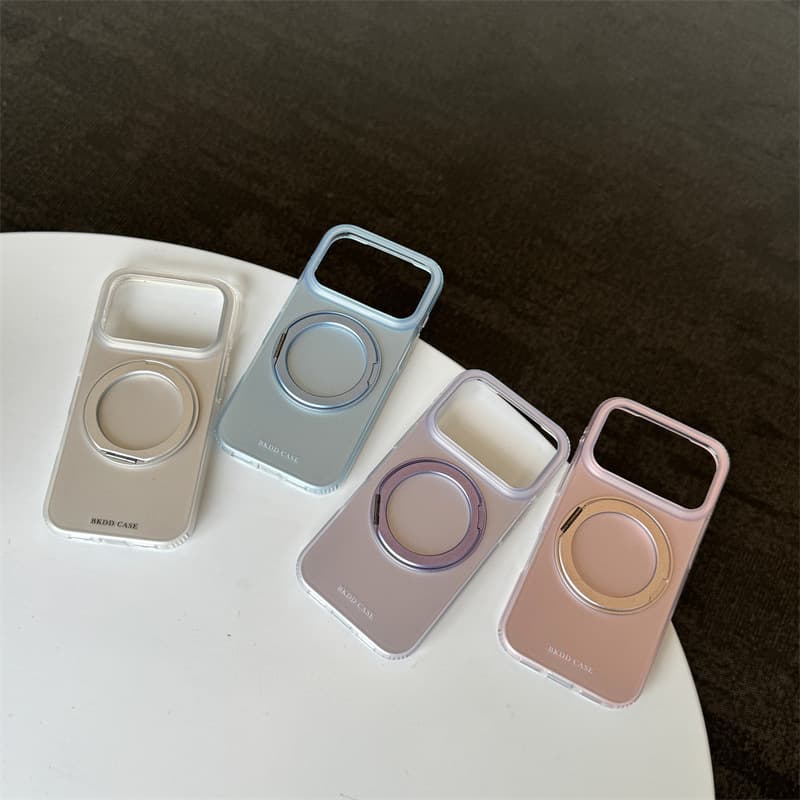 Ins minimalist premium solid color rotating pivot stand phone case for iPhone 17 Pro Max, compatible with 16 Pro, dual-layer