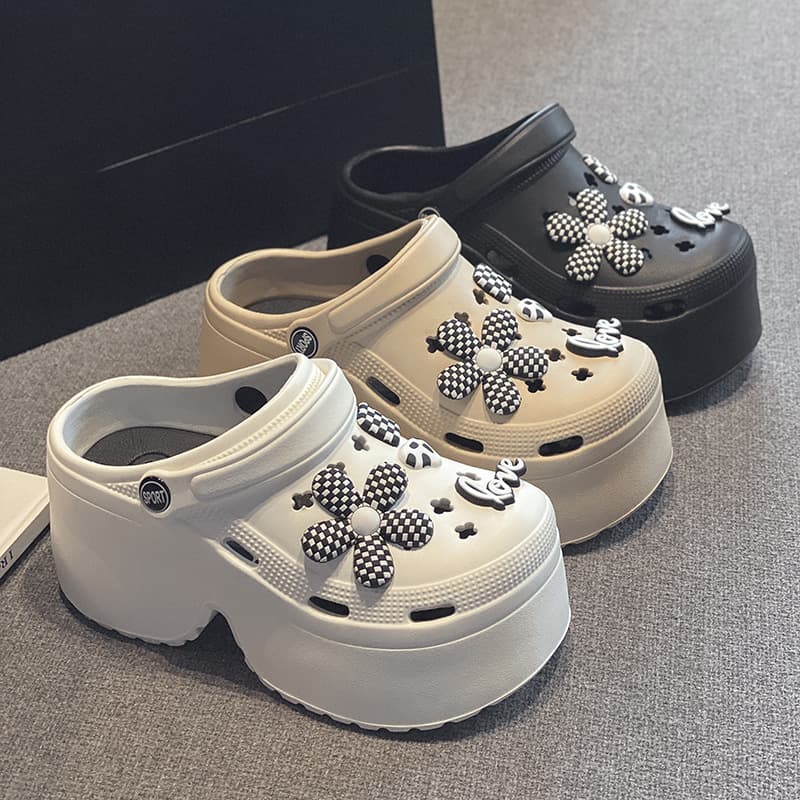 Trendy New High-Heeled Closed-Toe Sandals for Women, Summer Thick-Soled Non-Slip Versatile Fashion Beach Clogs for Women