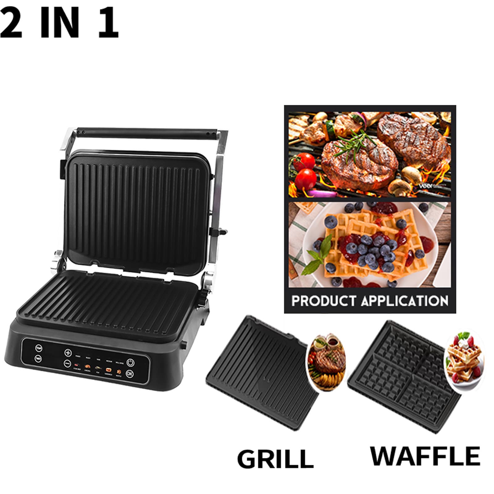 Cross-border breakfast machine, touch steak machine, grilling, multi-functional magnetic plate changer, waffle machine, smart display